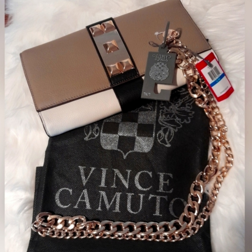 Vince Camuto Bundle Convert Studded Clutch w/ branded chain & dustbag total $276